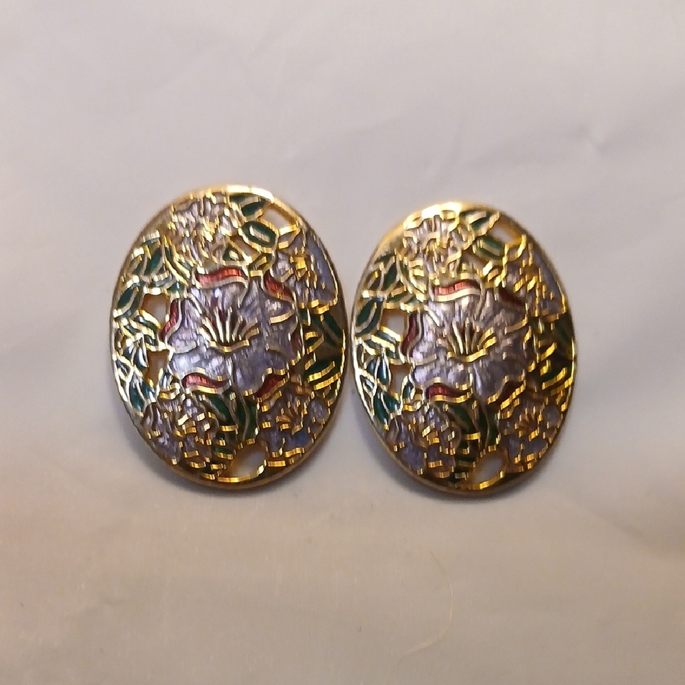 Beautiful  Vintage Cloisonnè Style Earrings